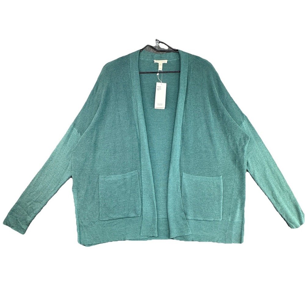 Eileen Fisher Slouchy‎ Open Cardigan Teal Medium Organic Cotton Blend NWT